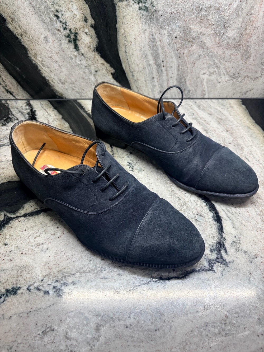 Vintage A. Testoni Black Suede Cap Toe Oxfords Italy 10 D Bologna